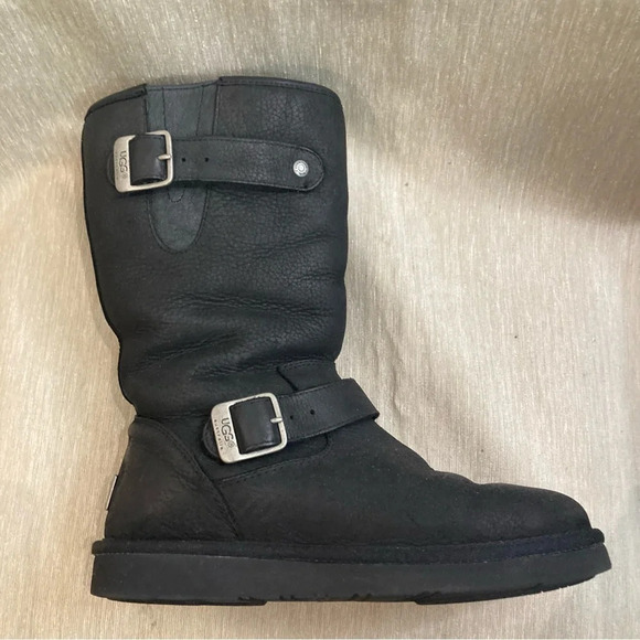 UGG Sz 6 Sutter  Water Resistant Mid-Calf Moto Leather Sheerling Lined Boots - Picture 5 of 11